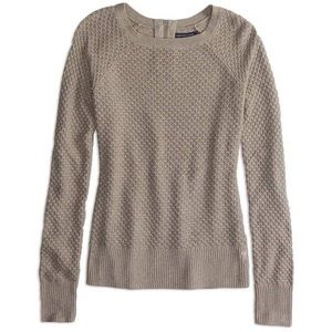 American Eagle Beige Zip Back Crew Sweater